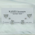 Cat’s Eye Fox 3-Pair Stud Earring Set (Silver）