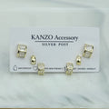 Crystal Half-Hoop 3-Pair Stud Earring Set  (Gold)