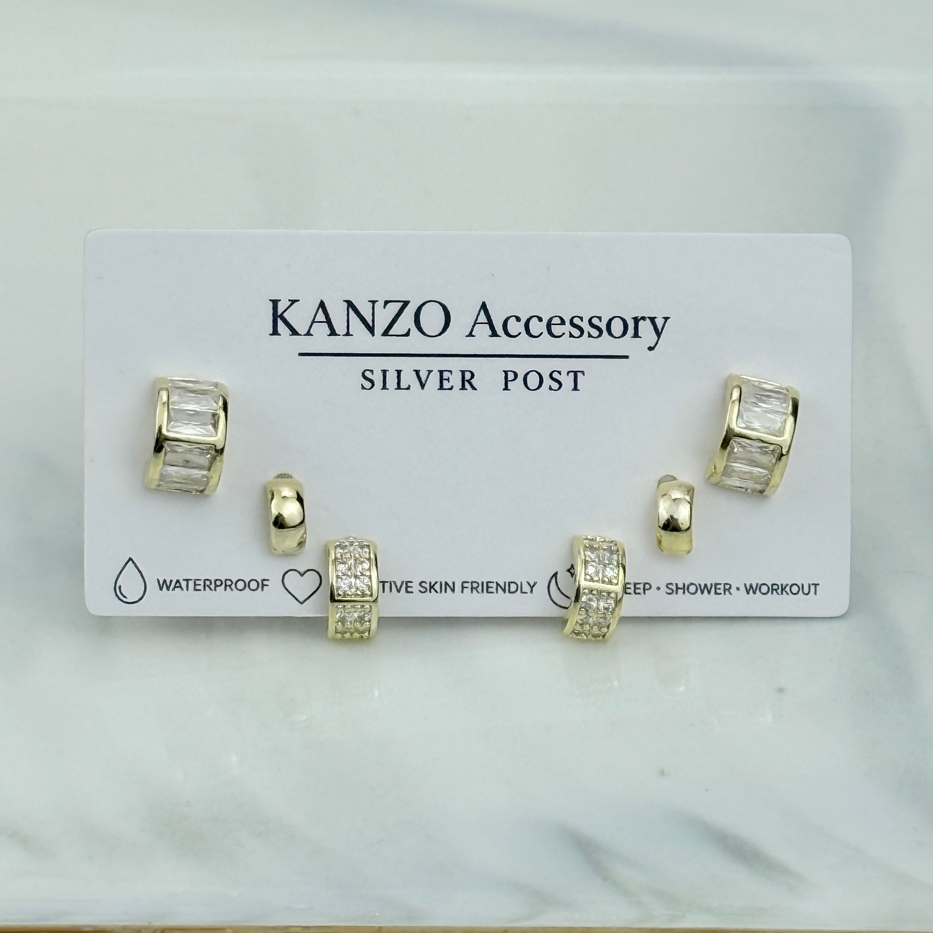 Crystal Half-Hoop 3-Pair Stud Earring Set  (Gold)
